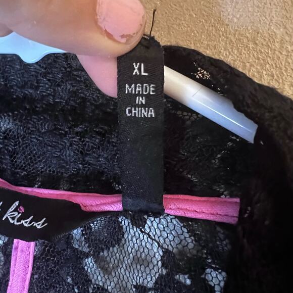 Last Kiss Vintage 80's Madonna Style Black Lace Hot Pink Blazer Jacket XL - Picture 14 of 14